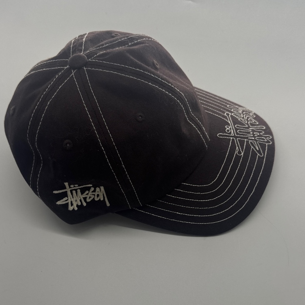 Stussy Brown Hat with White Contrast Stitching - Picture 2 of 4
